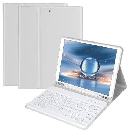 HOTLIFE Tastaturhülle 10,2 Zoll für 2021 9. Generation/2019 7. Generation, Air 10.5 2019 3. Generation /2020 10,2 Zoll 8. Generation, magnetisch, Bluetooth, abnehmbar, QWERTZ, Deutsch. Tastatur mit S von HOTLIFE