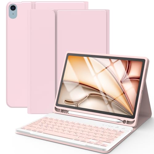 Tastatur Hülle für iPad Air 11"(M2) 2024/iPad Air 5 Gen 2022/iPad Air 4 Gen 2020 10.9'', Schutzhülle mit Stifthalter & Auto Wake and Sleep, Kabellose Tastatur für iPad Pro 11 1st Gen 2018(Rosa) von HOTLIFE