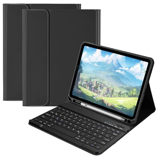 Tastatur Hülle für iPad Air 11"(M2) 2024/iPad Air 5 Gen 2022/iPad Air 4 Gen 2020 10.9'', Schutzhülle mit Stifthalter & Auto Wake and Sleep, Kabellose Tastatur für iPad Pro 11 1st Gen 2018(Schwarz) Tastatur Hülle für iPad Air 11"(M2) 2024/iPad Air 5 Gen 2022/iPad Air 4 Gen 2020 10.9'', Schutzhülle mit Stifthalter & Auto Wake and Sleep, Kabellose Tastatur für iPad Pro 11 1st Gen 2018(Schwarz) von HOTLIFE