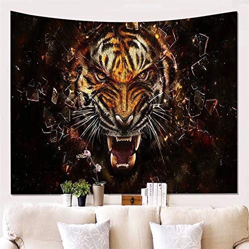 HOTNIU 3D Tiger Tapisserie Wandbehang - Wild Tiger Roaring 3D Kunstdruck Tapestry Dekor - Wandbehang Wohnkultur für Wohnzimmer Schlafzimmer Wohnheim Zimmer (Muster # 14, 150 * 230cm) von HOTNIU