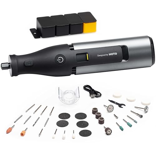 HOTO 12V Multifunktionswerkzeug Set inkl. 37 Zubehörteile, Variable Drehzahl 5.000–35.000 U/min – zum Schneiden, Schleifen, Gravieren, Polieren, Schärfen, Reinigen und Schnitzen von HOTO