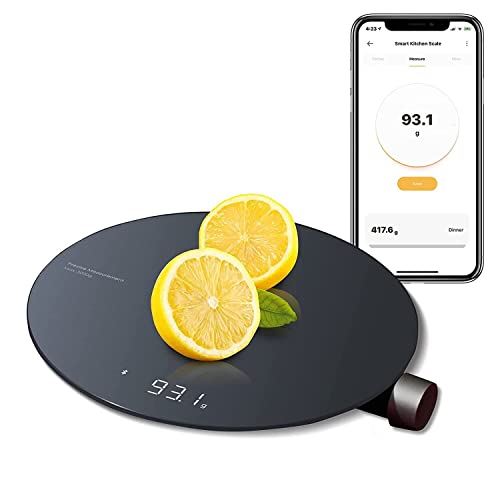 HOTO Digitale Küchenwaage mit App, Hochpräzise 0,1g-3kg Waage Küchenwaage mit 4 Maßeinheit (g/ml/oz/lb:oz), Haushaltswaage LED Anzeige, Tara Funktion, Leicht Reinigen für Backen, Kochen, Kaffee von HOTO