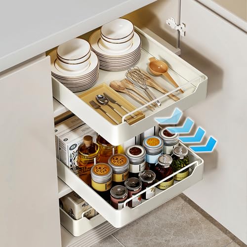 HOTOOLME 2er set Teleskopschublade Nachrüsten Ausziehbarer Schrank Organizer Pull Out Cabinet Kleben Schrank Schubladen Ausziehbar teleskopschublade 43cm tief für küchenschrank kleiderschrank von HOTOOLME