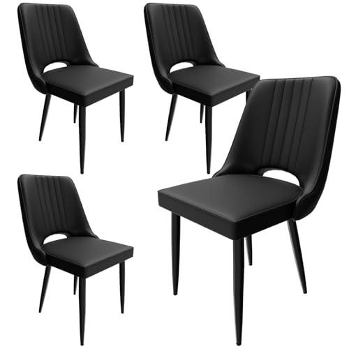 HOTOSYCH Esszimmerstühle 4er Set, Stühle Esszimmer Kunstleder mit Hoher Rückenlehne, Küchenstühle Modern mit Metallfüßen, Gepolsterter Esstisch Stühle Geeignet (4, Schwarz, überdimensioniert) von HOTOSYCH