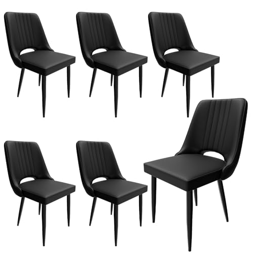 HOTOSYCH Esszimmerstühle 4er Set, Stühle Esszimmer Kunstleder mit Hoher Rückenlehne, Küchenstühle Modern mit Metallfüßen, Gepolsterter Esstisch Stühle Geeignet (6, Schwarz, überdimensioniert) von HOTOSYCH