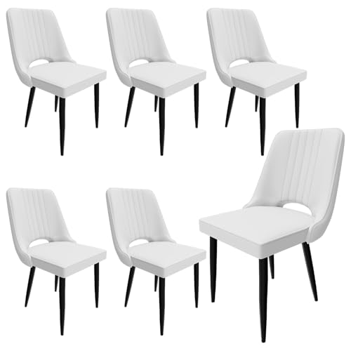 HOTOSYCH Esszimmerstühle 4er Set, Stühle Esszimmer Kunstleder mit Hoher Rückenlehne, Küchenstühle Modern mit Metallfüßen, Gepolsterter Esstisch Stühle Geeignet (6, Weiß, überdimensioniert) von HOTOSYCH