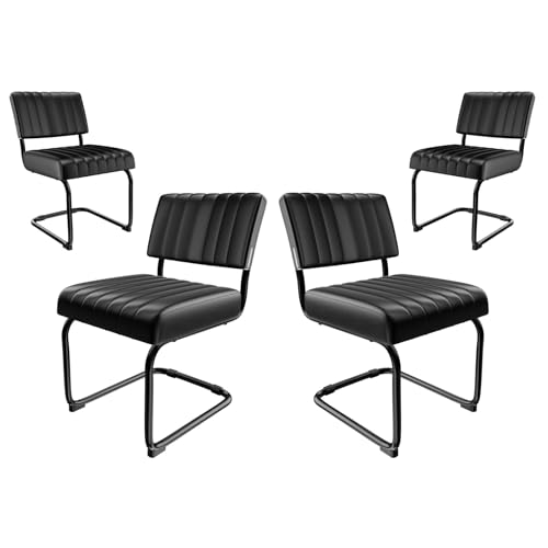 HOTOSYCH Küchenstühle 4er Set, Stuhl Esszimmer Schwingstuhl mit Metallrahmen, Moderne Stühle Esszimmer Körniges Vlies für Esszimmer Schlafzimmer (4 Schwarz) von HOTOSYCH