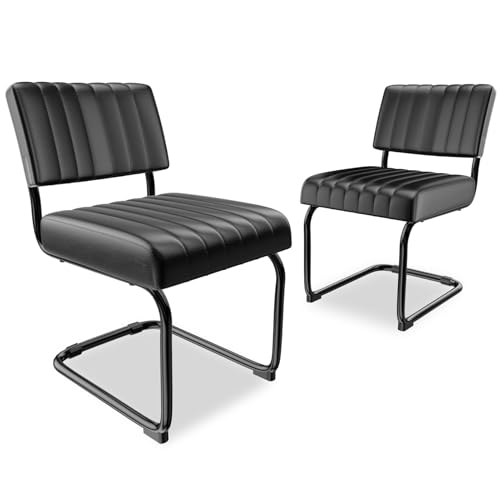 HOTOSYCH Küchenstühle 4er Set, Stuhl Esszimmer Schwingstuhl mit Metallrahmen, Moderne Stühle Esszimmer Körniges Vlies für Esszimmer Schlafzimmer (Schwarz) von HOTOSYCH