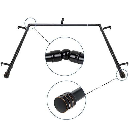 HOTOZON 2,5 cm Erkerfenster-Gardinenstangen, 91,4-183,9 cm Mittelstange für Fenster (61 bis 172 cm), 50,8-91,4 cm Seitenstangen für Fenster (40,6-81,3 cm), schwarz, Endkappen-Endstücke von HOTOZON