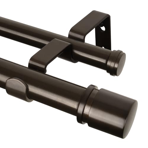HOTOZON Gardinenstange 2 Läufig 80-218 cm, Vorhangstange Doppelläufig Bronze mit Klassischem Endstück, 25 mm Gardinenstangen Ausziehbar mit Halterungen für Wohnzimmer, Küche, Schlafzimmer von HOTOZON