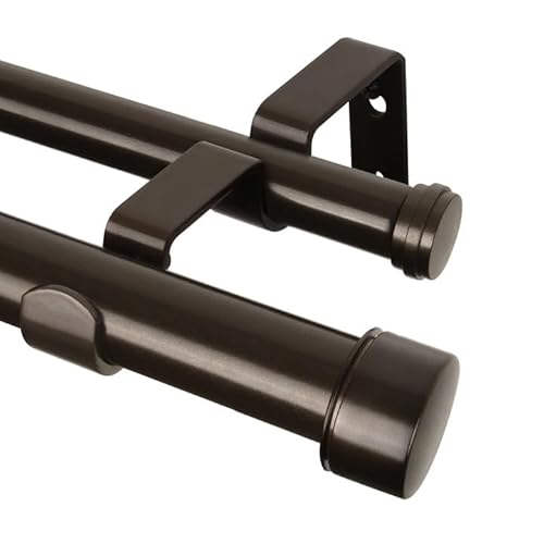 HOTOZON Gardinenstange 2 Läufig 80-218 cm, Vorhangstange Doppelläufig Bronze mit Klassischem Endstück, 25 mm Gardinenstangen Ausziehbar mit Halterungen für Wohnzimmer, Küche, Schlafzimmer von HOTOZON