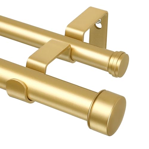 HOTOZON Gardinenstange 2 Läufig 80-218 cm Gold, Vorhangstange Doppelläufig mit Klassischem Endstück, 25 mm Gardinenstangen Ausziehbar mit Halterungen für Wohnzimmer, Küche, Schlafzimmer von HOTOZON