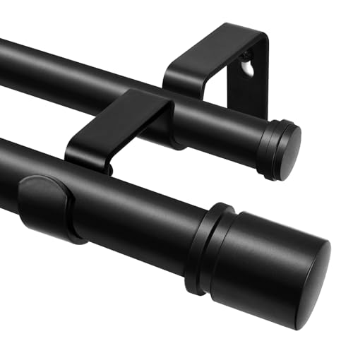 HOTOZON Schwarz Gardinenstange 2 Läufig 80-218 cm, Vorhangstange Doppelläufig mit Klassischem Endstück, 25 mm Gardinenstangen Ausziehbar mit Halterungen für Wohnzimmer, Küche, Schlafzimmer von HOTOZON