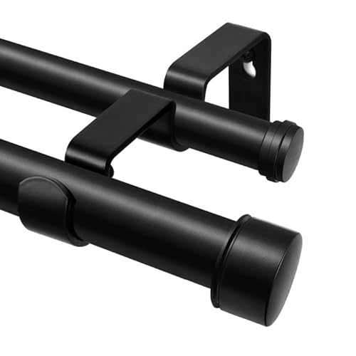 HOTOZON Schwarz Gardinenstange 2 Läufig 80-365 cm, Vorhangstange Doppelläufig mit Klassischem Endstück, 25 mm Gardinenstangen Ausziehbar mit Halterungen für Wohnzimmer, Küche, Schlafzimmer von HOTOZON