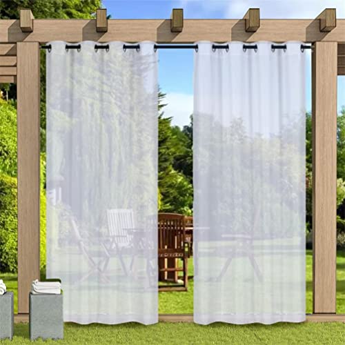 HOTRA Outdoor Vorhang Transparent Weiss Wetterfest mit Ösen 1 Stück Voile Gardinen Sichtschutz für Garten (Color : Weiß, Size : 213 * 259cm) von HOTRA