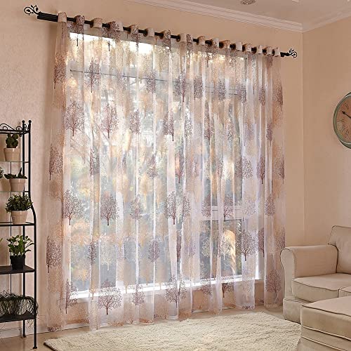 HOTRA Vorhänge Schlafzimmer Voile Gardine Blumenbaum Ösen Netzvorhänge für Wohnzimmer Balkontür Fenster (Color : 2Pcs, Size : 200cm x 250cm) von HOTRA