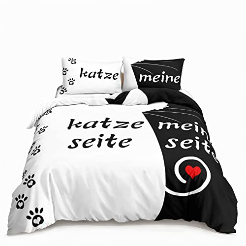 HOTRCR Bettwäsche Hundeseite Meine Seite Schwarz Weiß Romantische Bettwäsche für Paare 3teilig Bettbezug bettwäsche 135 * 200cm DEW09 von HOTRCR