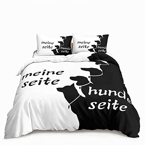 HOTRCR Bettwäsche Hundeseite Meine Seite Schwarz Weiß Romantische Bettwäsche für Paare 3teilig Bettbezug bettwäsche 135 * 200cm DEW11 von HOTRCR