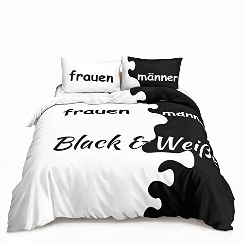 HOTRCR Bettwäsche Hundeseite Meine Seite Schwarz Weiß Romantische Bettwäsche für Paare 3teilig Bettbezug bettwäsche 135 * 200cm DEW15 von HOTRCR