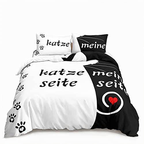 HOTRCR Bettwäsche Hundeseite Meine Seite Schwarz Weiß Romantische Bettwäsche für Paare 3teilig Bettbezug bettwäsche 155 * 220cm DEW09 von HOTRCR