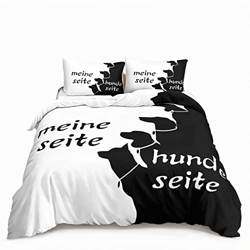 HOTRCR Bettwäsche Hundeseite Meine Seite Schwarz Weiß Romantische Bettwäsche für Paare 3teilig Bettbezug bettwäsche 155 * 220cm DEW11 von HOTRCR