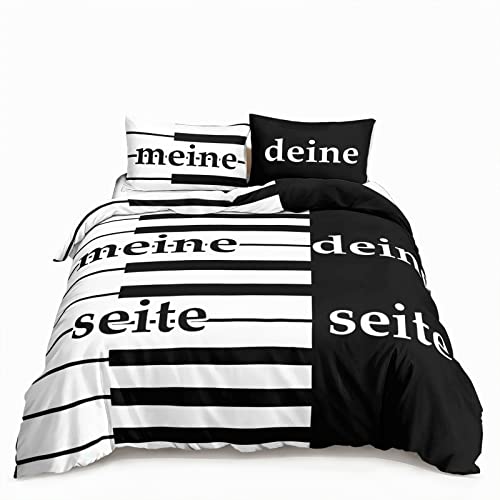 HOTRCR Bettwäsche Hundeseite Meine Seite Schwarz Weiß Romantische Bettwäsche für Paare 3teilig Bettbezug bettwäsche 200 * 200cm DEW16 von HOTRCR