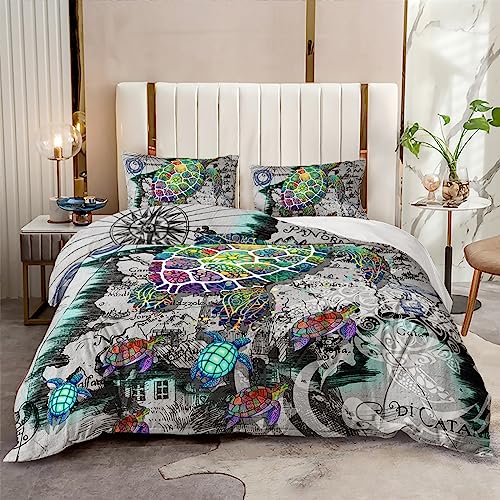 HOTRCR Turtle Bedding Bettwäsche-Set nadruk 3D zestaw pościeli ze zwierzętami morskimi, niebieski, piękny wzór kwiatowy, poszewka NA kołdrę, bettwäsche 155 * 220cm,80 * 80 cm*2 EFBTTAB053 von HOTRCR