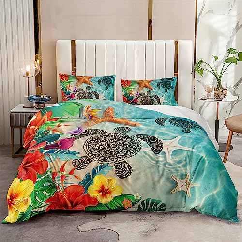 HOTRCR Turtle Bedding Bettwäsche-Set nadruk 3D zestaw pościeli ze zwierzętami morskimi, niebieski, piękny wzór kwiatowy, poszewka NA kołdrę, bettwäsche 155 * 220cm,80 * 80 cm*2 EFBTTAI039 HOTRCR Turtle Bedding Bettwäsche-Set nadruk 3D zestaw pościeli ze zwierzętami morskimi, niebieski, piękny wzór kwiatowy, poszewka NA kołdrę, bettwäsche 155 * 220cm,80 * 80 cm*2 EFBTTAI039 von HOTRCR