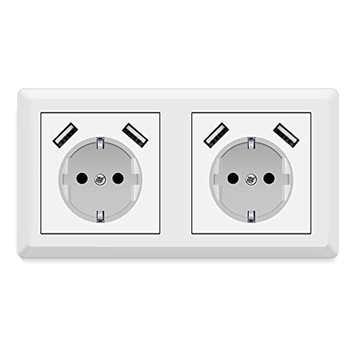 Steckdosen mit USB, (max. 5 V 3,4 A) Schuko-Steckdose USB Embedded System 55 reinweiß glänzend Wandsteckdose Steckdose nur 32 mm tief (Usb C Weiß（3,4A）) … von HOTREALS