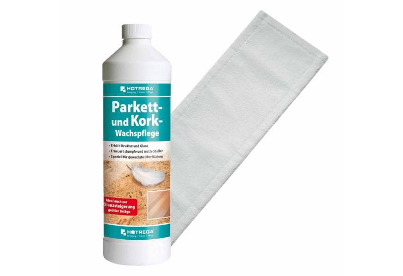 HOTREGA® Parkett und Kork Wachspflege Bodenversiegelung 1L inkl Microfasermopp Fussbodenreiniger von HOTREGA®
