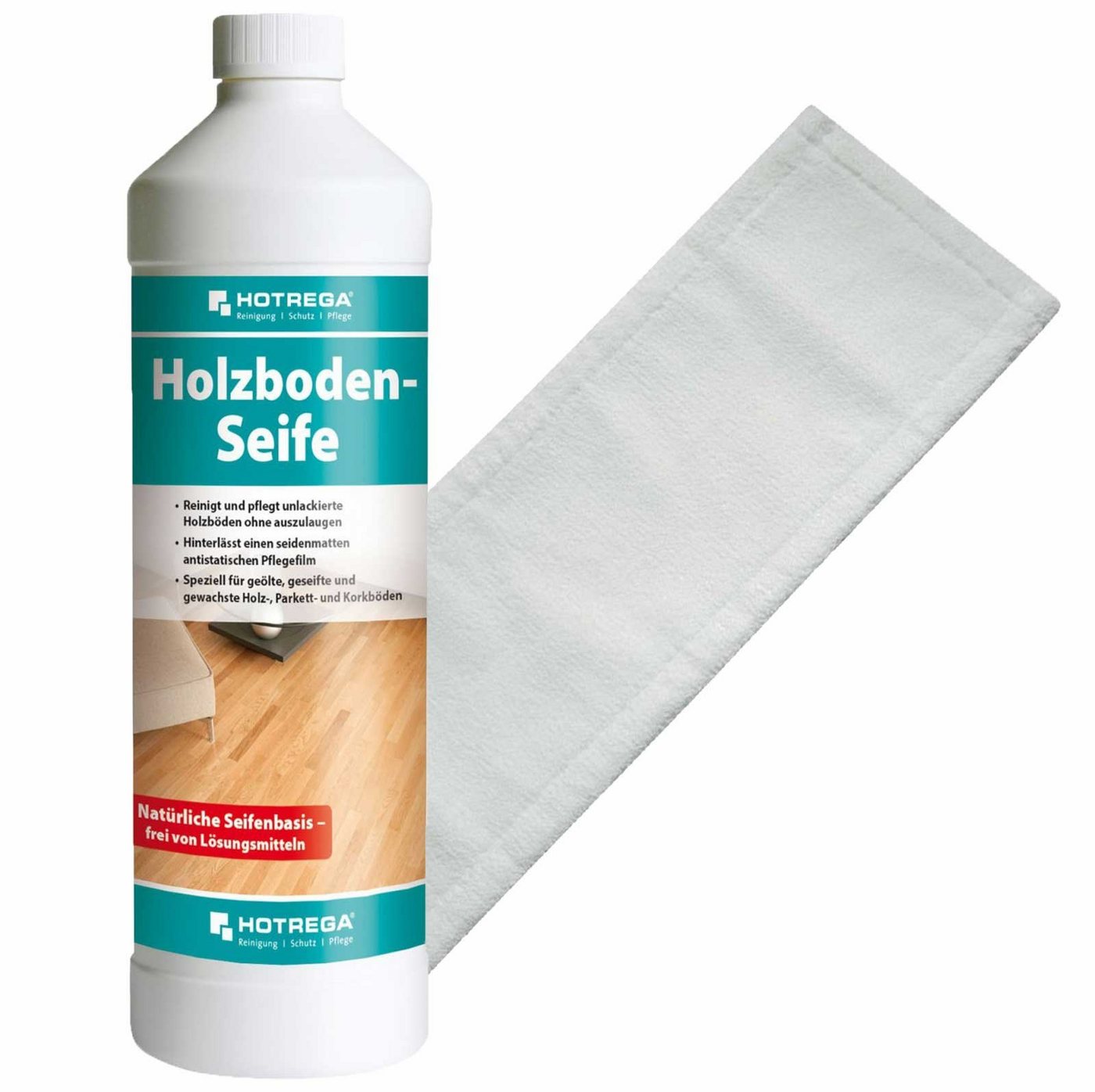 HOTREGA® Holzboden Seife 1L + Microfasermopp 40 cm Fussbodenreiniger von HOTREGA®