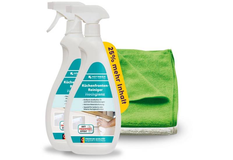 HOTREGA® Küchenfronten Reiniger hochglanz Küchenreiniger (2x 750 ml + 2x Microfasertuch, [- pH-neutral, fettlösend & streifenfrei) von HOTREGA®