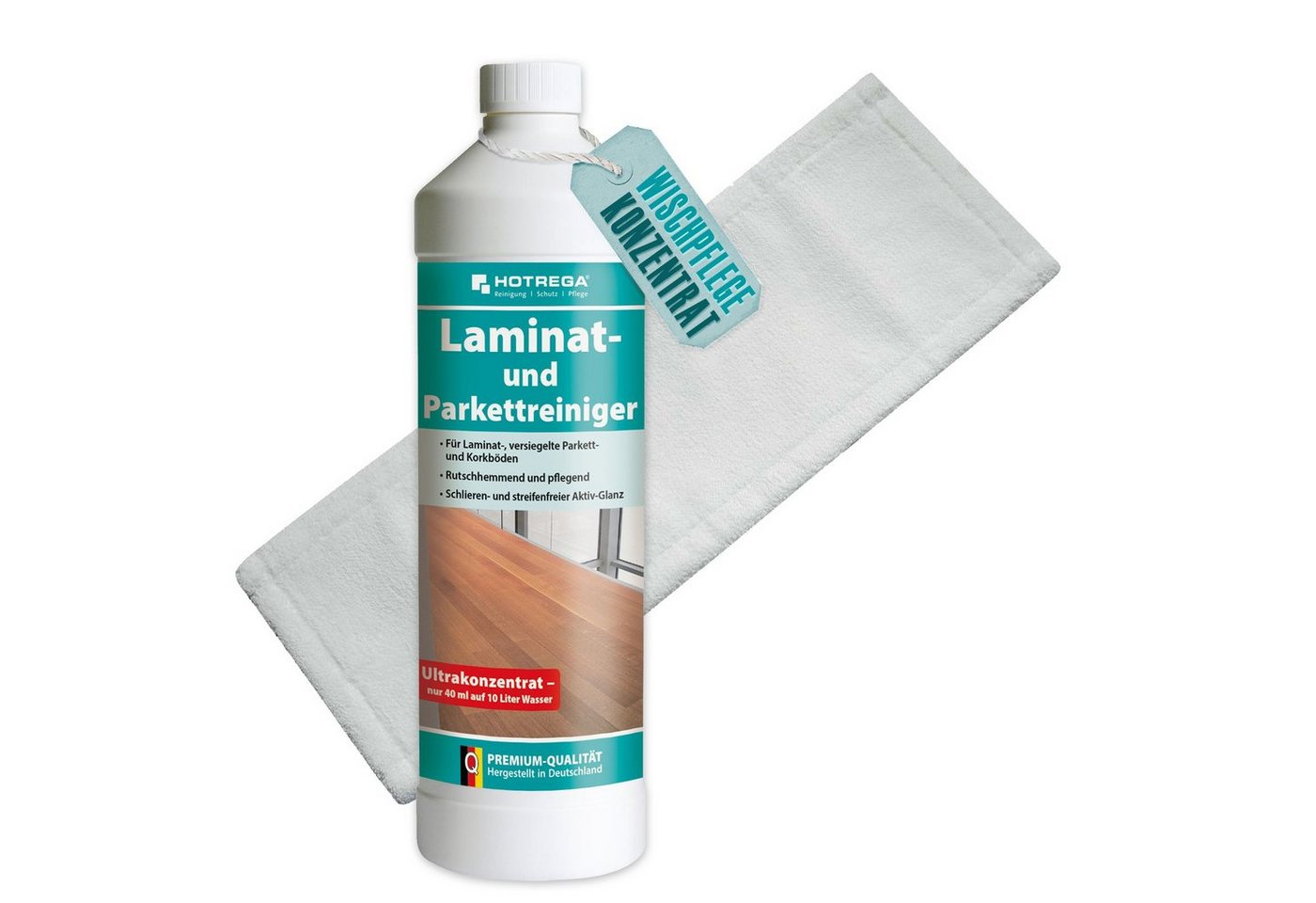 HOTREGA® Laminat und Parkett Reiniger 1 L Konzentrat, Microfasermopp SET Laminatreiniger von HOTREGA®