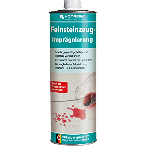 HOTREGA Feinsteinzeug Imprägnierung 1 Liter - für Innenbereich und Außenbereich, Schutz gegen ölige, fettige und wässrige Verfleckungen von HOTREGA