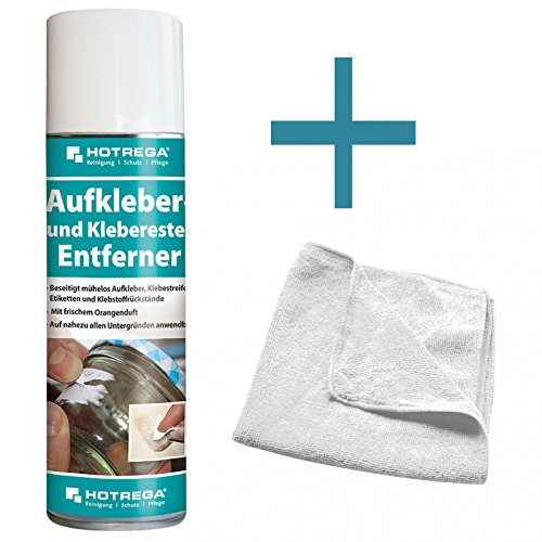 HOTREGA Aufkleber und Klebereste Entferner 300 ml SET + Microfasertuch 40 x 40 cm von HOTREGA