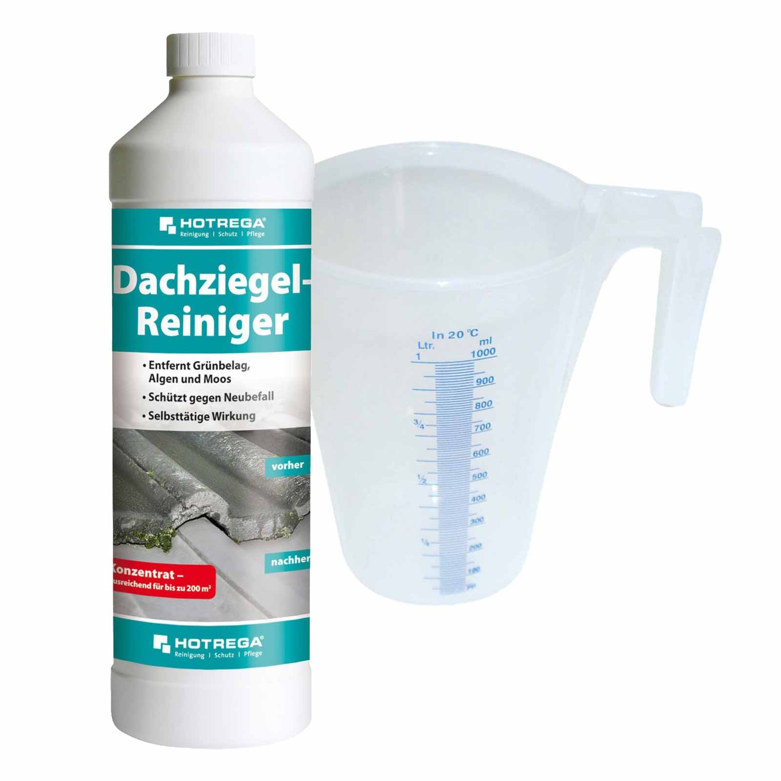 HOTREGA Dachziegel Reiniger Grünbelagentferner Dachreiniger 1L mit Messbecher 1L von HOTREGA