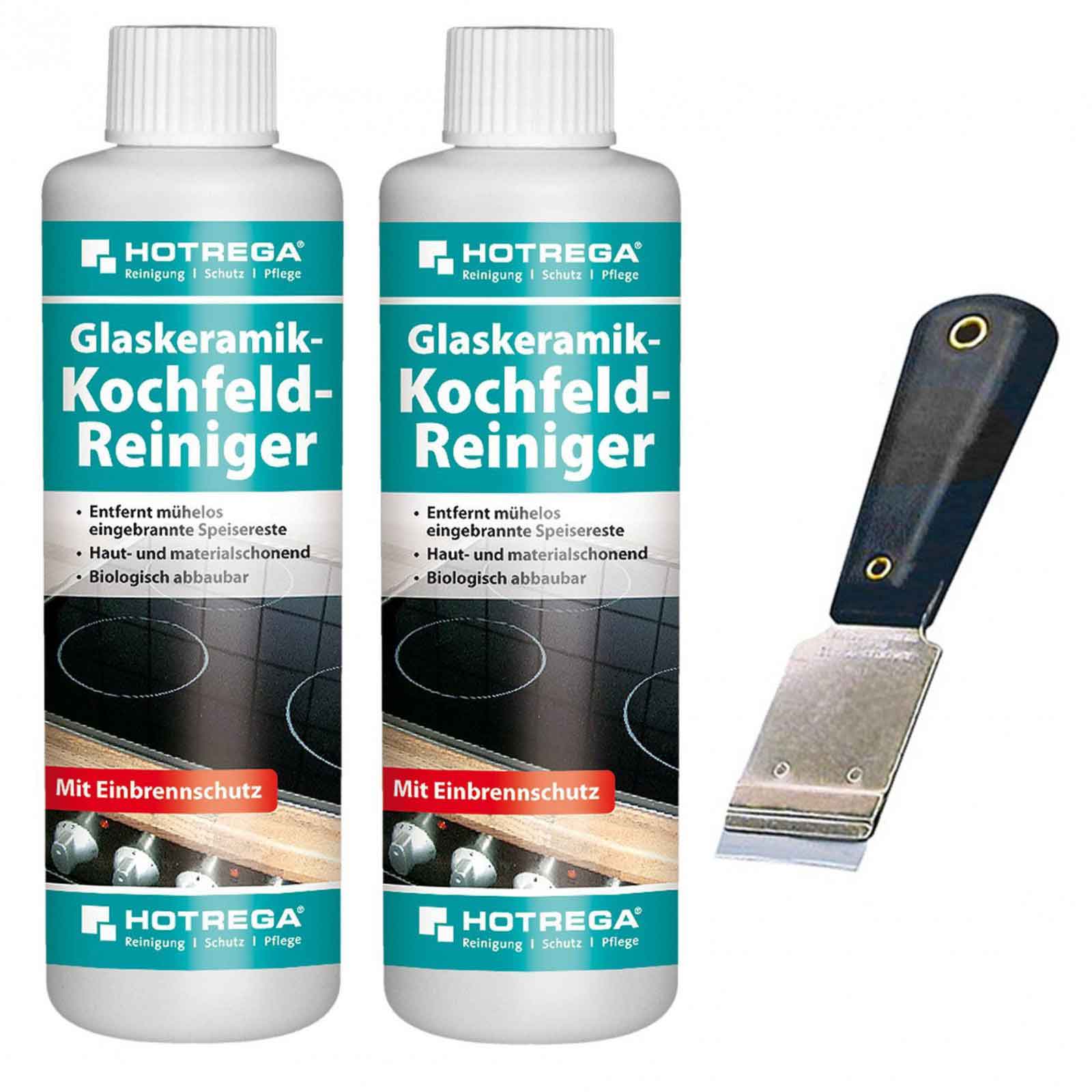 HOTREGA Glaskeramik Kochfeld Reiniger Herdreiniger 2x250ml mit Kochfeldschaber von HOTREGA