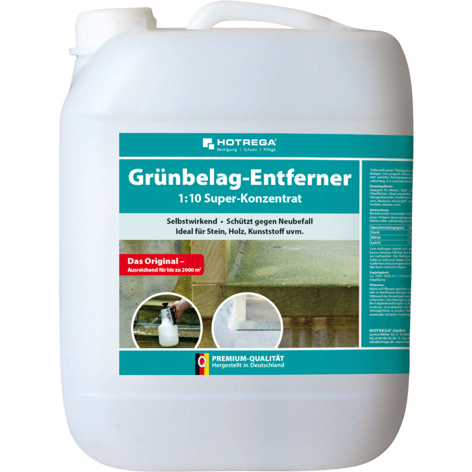 HOTREGA Grünbelagentferner Algenentferner Stein Holz Textil Ultra Konzentrat Inhalt:10 Liter von HOTREGA