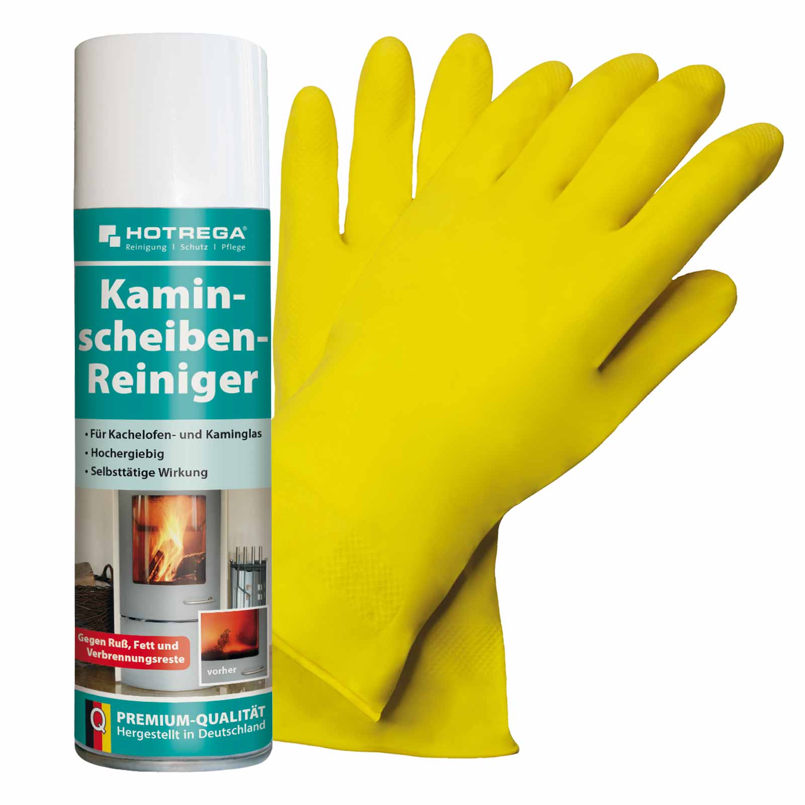 HOTREGA Kaminscheibenreiniger Ofenreiniger Ruß Harz Glas 300ml mit Handschuhe von HOTREGA