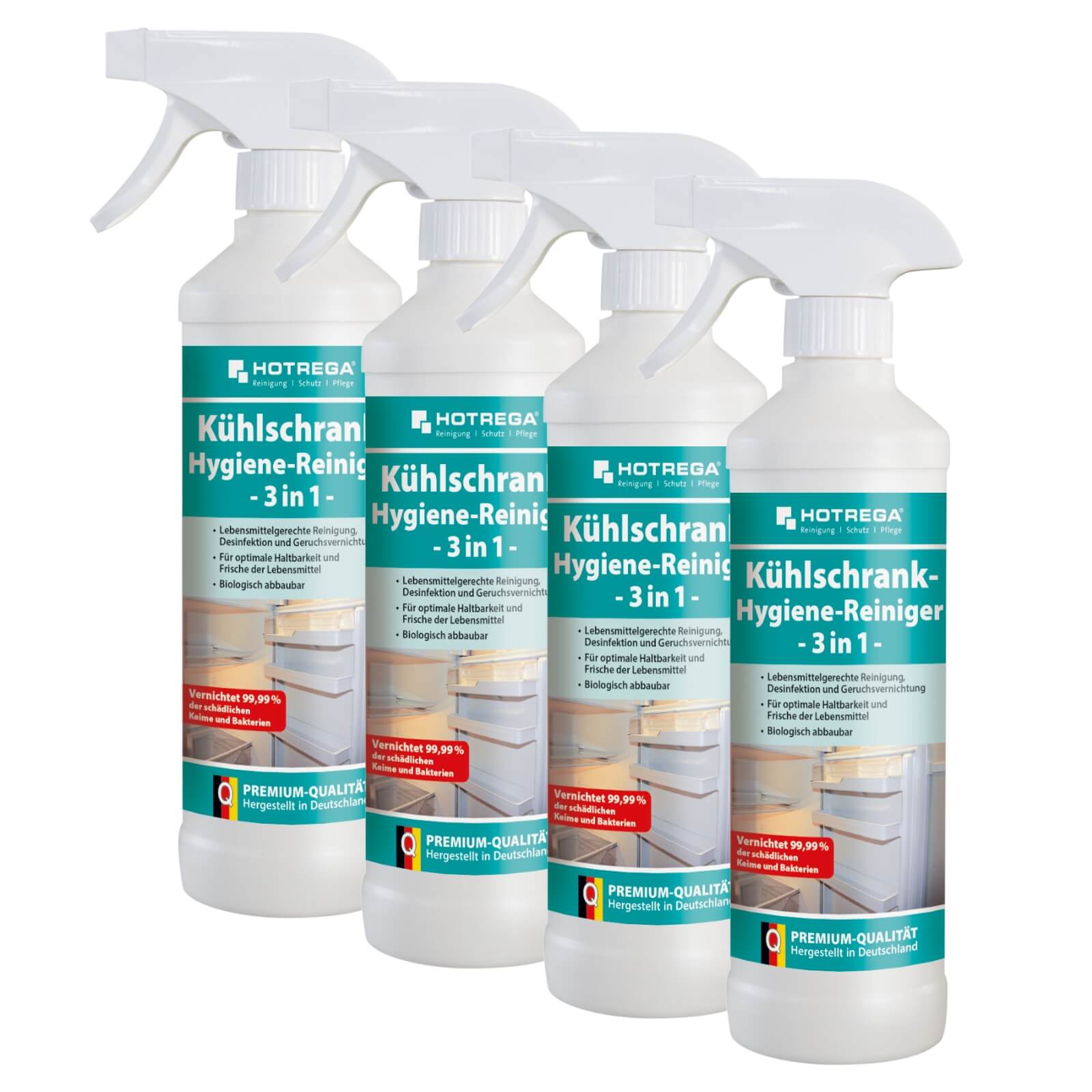 HOTREGA Kühlschrank Hygiene Reiniger 3in1 Reinigung und Desinfektion x 500ml Menge:4 von HOTREGA