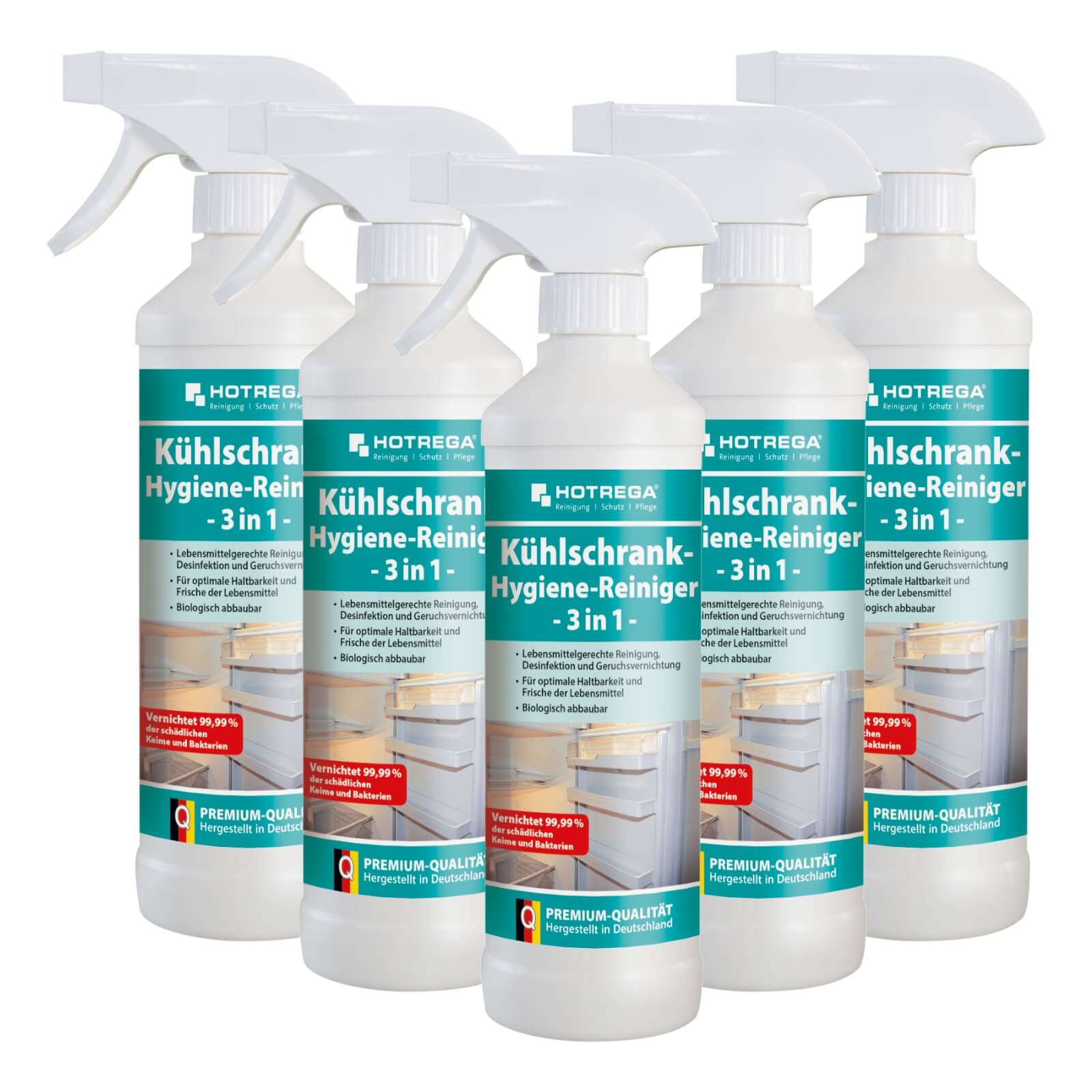 HOTREGA Kühlschrank Hygiene Reiniger 3in1 Reinigung und Desinfektion x 500ml Menge:5 von HOTREGA