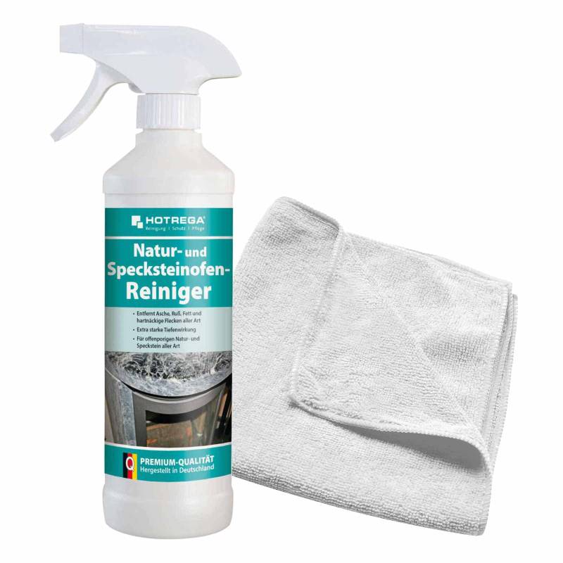 HOTREGA Natur Specksteinofen Reiniger Ofenreiniger 500ml mit Microfasertuch von HOTREGA