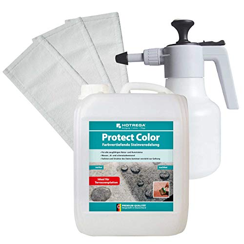 HOTREGA Protect Color Farbvertiefende Steinveredelung - Imprägnierung für Natur- & Kunststeine, Steinschutz (5 Liter, Druckspritze, 3x Microfasermopp) HOTREGA Protect Color Farbvertiefende Steinveredelung - Imprägnierung für Natur- & Kunststeine, Steinschutz (5 Liter, Druckspritze, 3x Microfasermopp) von HOTREGA