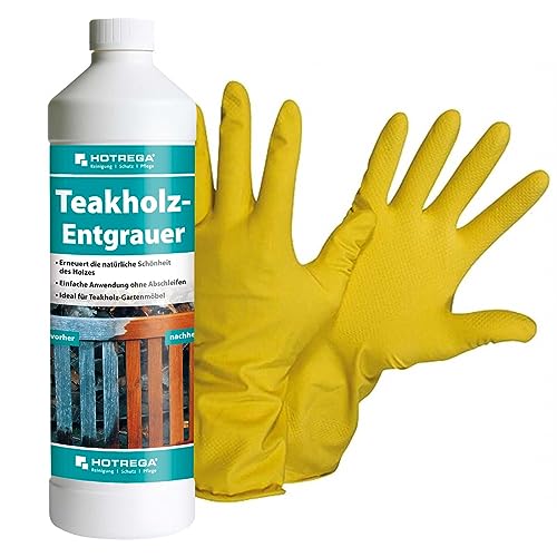 HOTREGA - Teakholz- Entgrauer 1L SET + NITRAS Handschuhe Gr. 10 von HOTREGA
