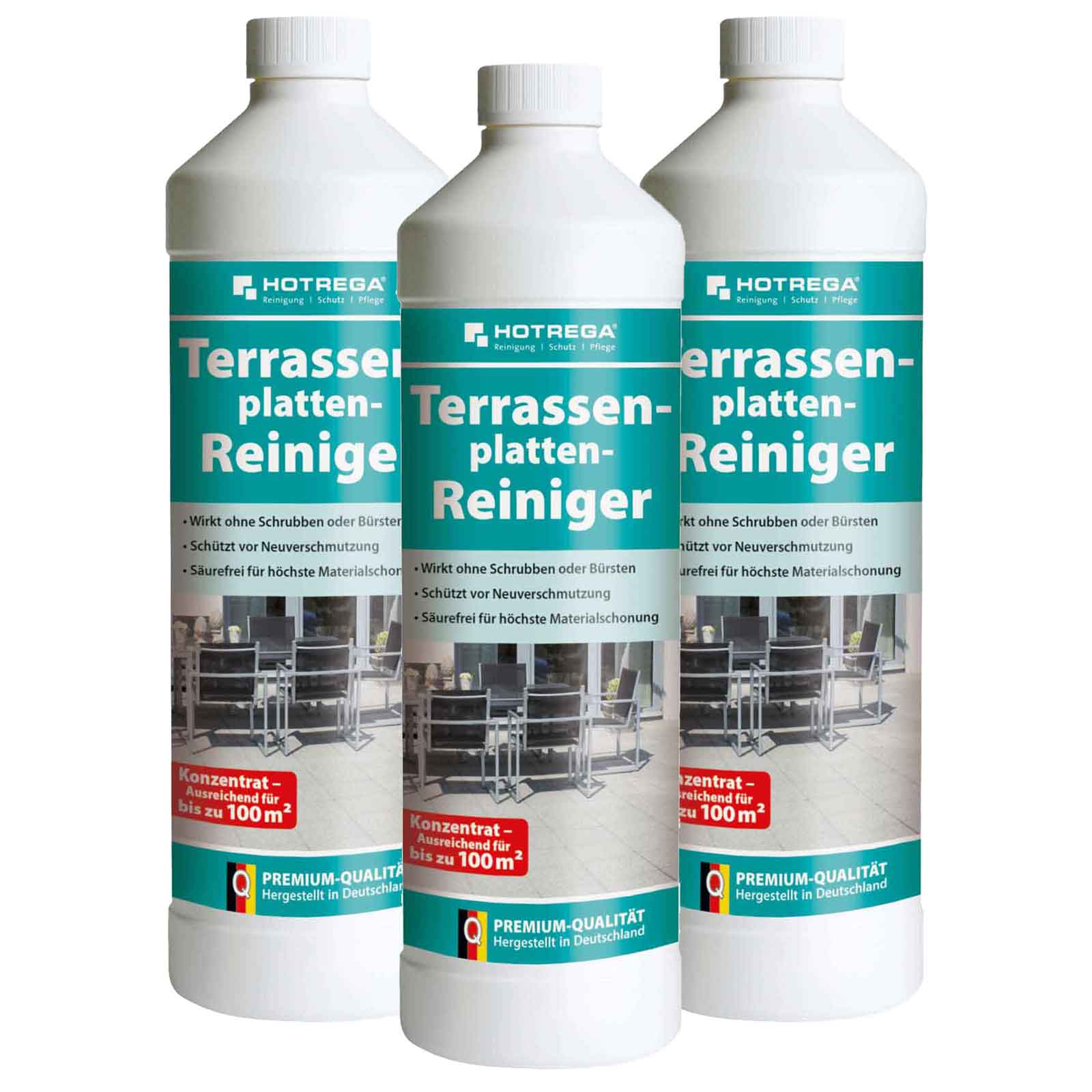 HOTREGA Terrassenplatten Reiniger Terrasse Balkon reinigen x 1L Konzentrat Menge:3 von HOTREGA