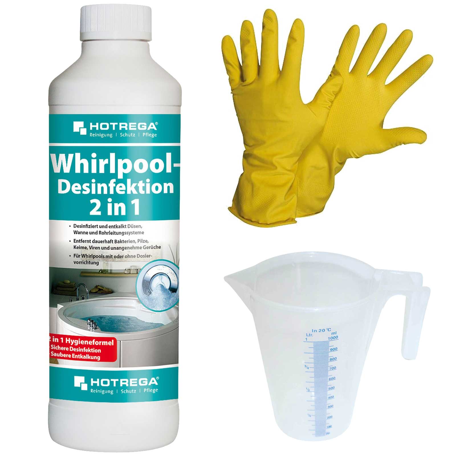 HOTREGA Whirlpool Desinfektion 500ml Whirlpool Reiniger inkl 1L Messbecher von HOTREGA