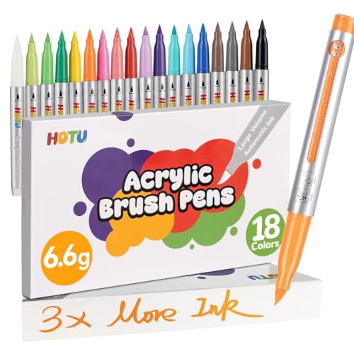 HOTU Acrylstifte Profi-Set 18 Farben wasserfest (6,6g EXTRA-Tinte) – Exzellente Deckkraft für Stein, Holz, Leinwand & DIY | Ideal für Langzeitprojekte, Kunsthandwerk & Petroglyphen von HOTU