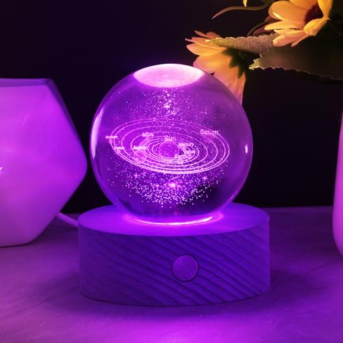 HOTUT 3D Kristallkugel Nachtlicht, LED Ball Lampe mit Netzschalter,6cm Bunte Nachtlicht Klein Sonnensystem Planeten Kristallkugel für Geburtstag Weihnachten Home Dekoration von HOTUT