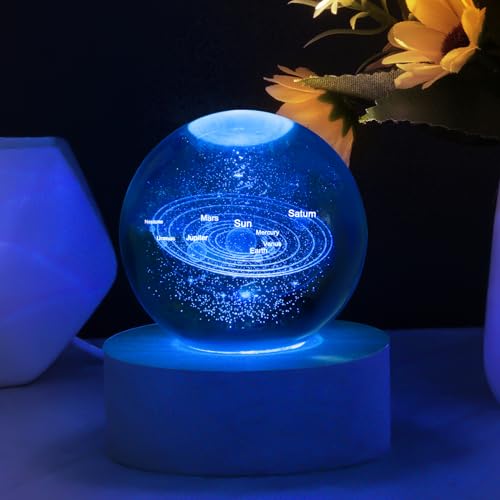 HOTUT 3D Kristallkugel Nachtlicht, Sonnensystem Planeten Kristallkugel, USB Aufladung,6cm LED Bunte Nachtlicht für Weihnachts Geburtstag Oster Valentinstag Astronomie Geschenk von HOTUT