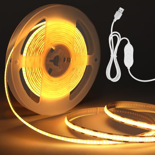 HOTUT COB LED Streifen Licht 3M,Warm White Led Strip,5V Dimmbar LED Streifen Licht,Flexibel LED Band licht,LED Streifen,USB Netzteil,selbstklebend,Schneidbar für Home, Küche, Spiegel,DIY Dekoration HOTUT COB LED Streifen Licht 3M,Warm White Led Strip,5V Dimmbar LED Streifen Licht,Flexibel LED Band licht,LED Streifen,USB Netzteil,selbstklebend,Schneidbar für Home, Küche, Spiegel,DIY Dekoration von HOTUT